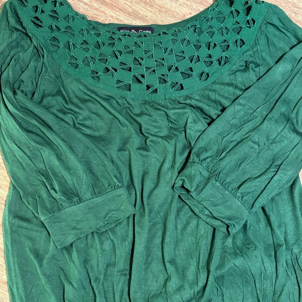 Bohemian Green Cutout Blouse size L Like New - Picture 9 of 9